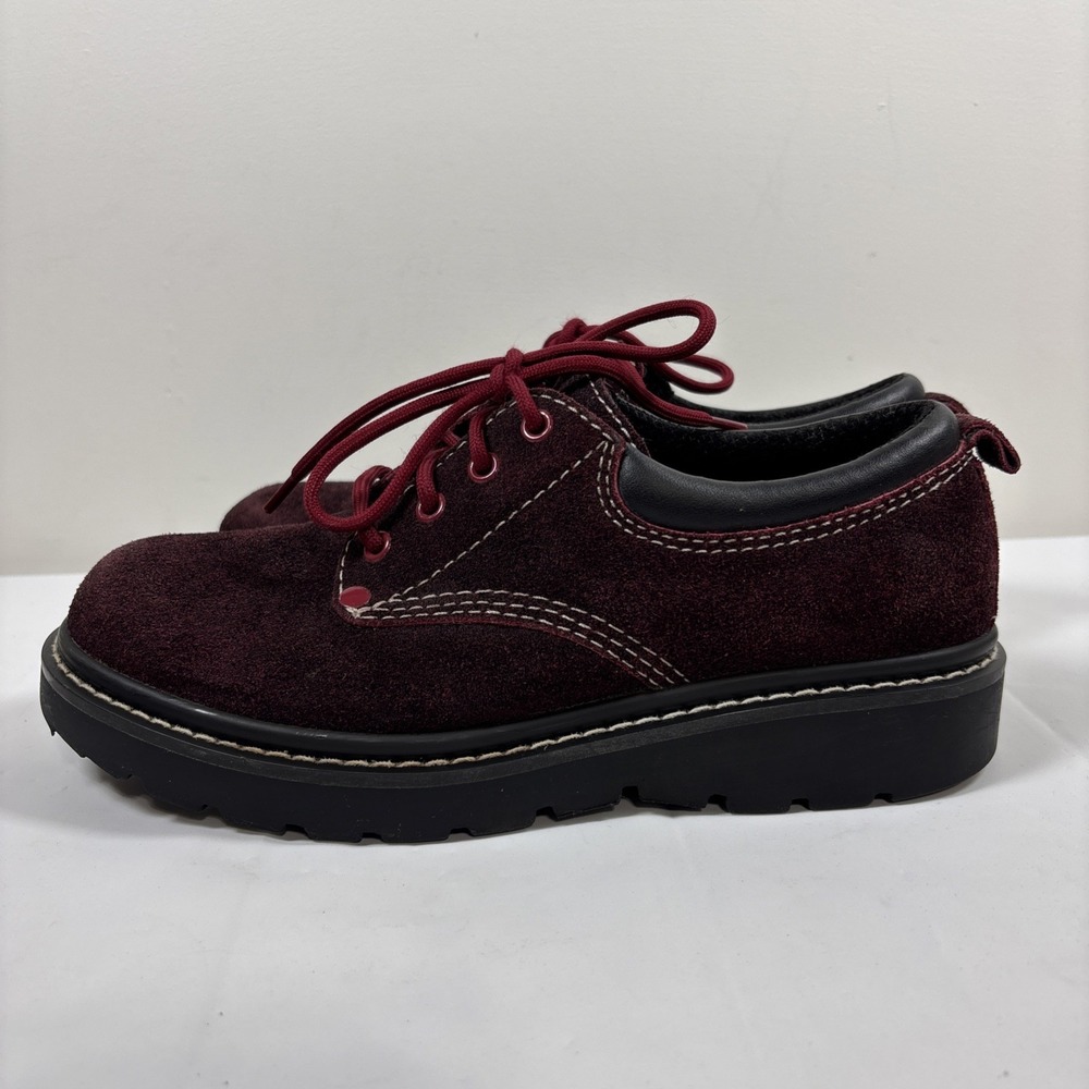 Vintage Arizona Womens 8M Retro 90s Y2K Oxford Burgundy Suede Shoes Chunky RARE - Picture 3 of 11